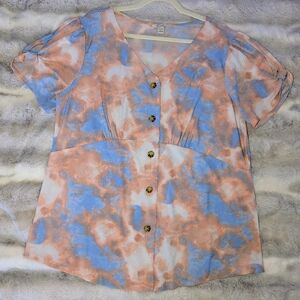 C Est. 1946 | Waffle Knit | Tie Dye | Button Front Top |Size 18/20W